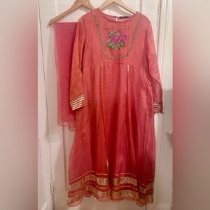 GENERATION PK FORMAL PAKISTANI DESIGNER Long Sleeve Women's Dress with Gold Trim